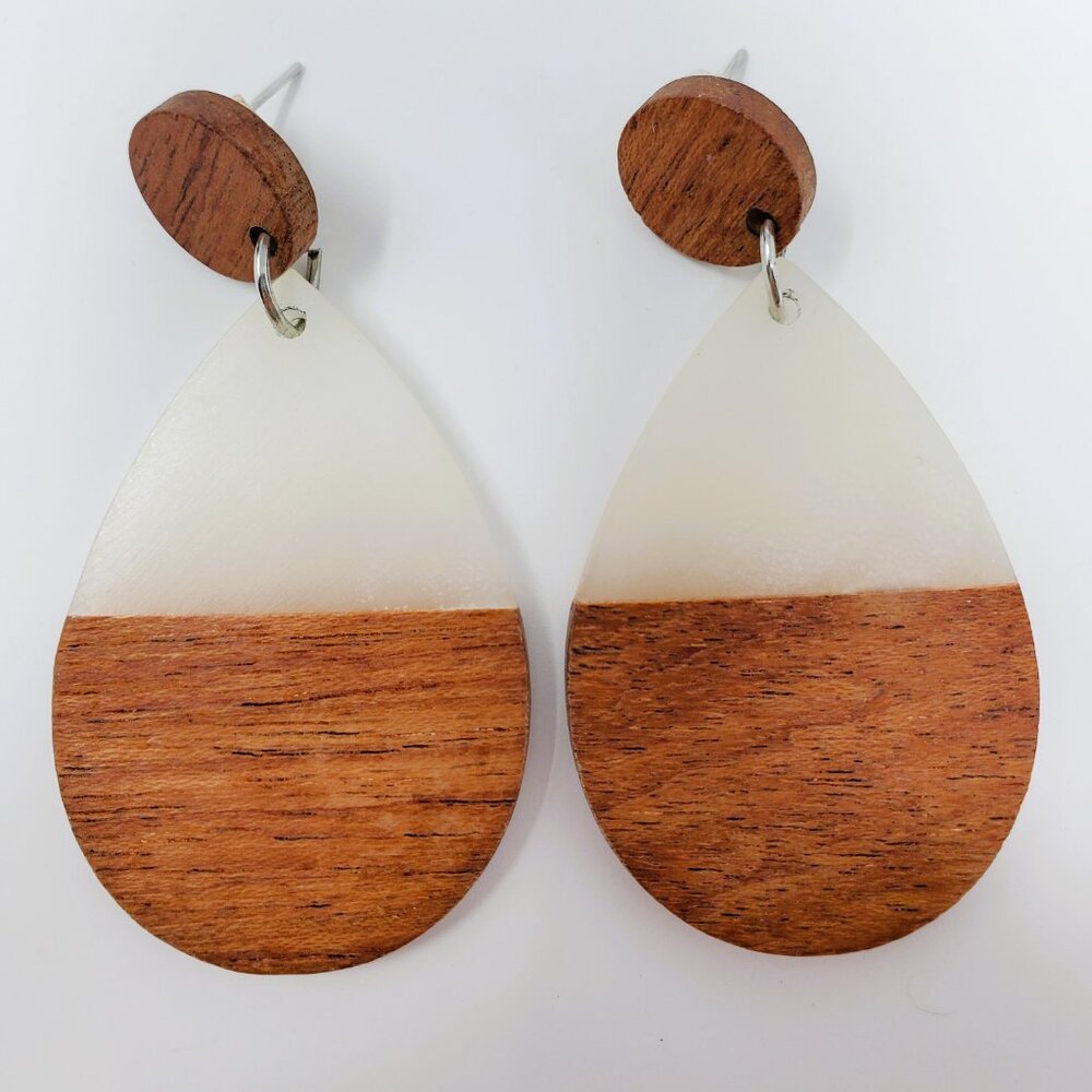 Wood and Resin Teardrop Earrings